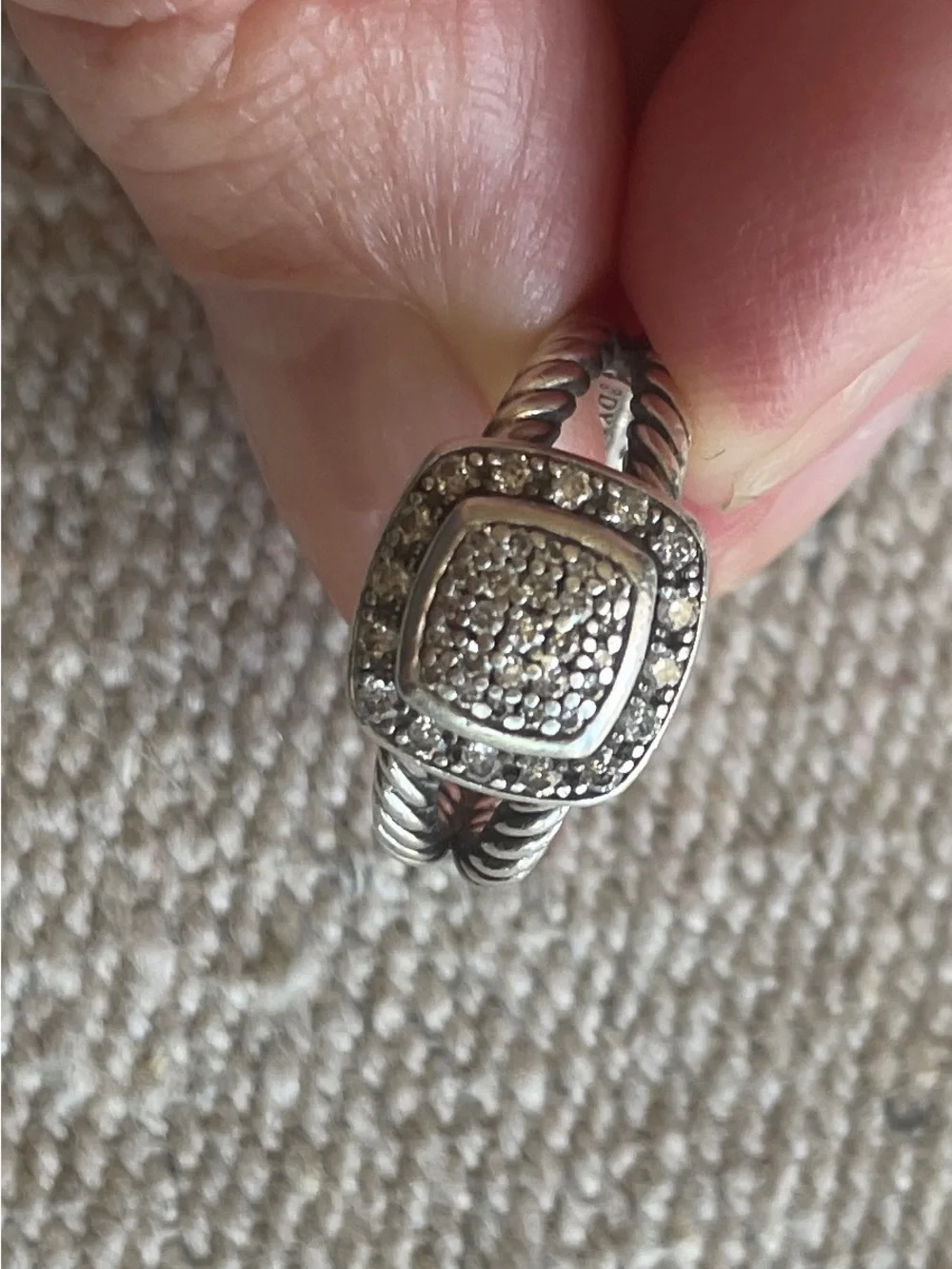 David Yurman petite Albion sz 6 Sterling Silver Pave Square Cluster Ring -